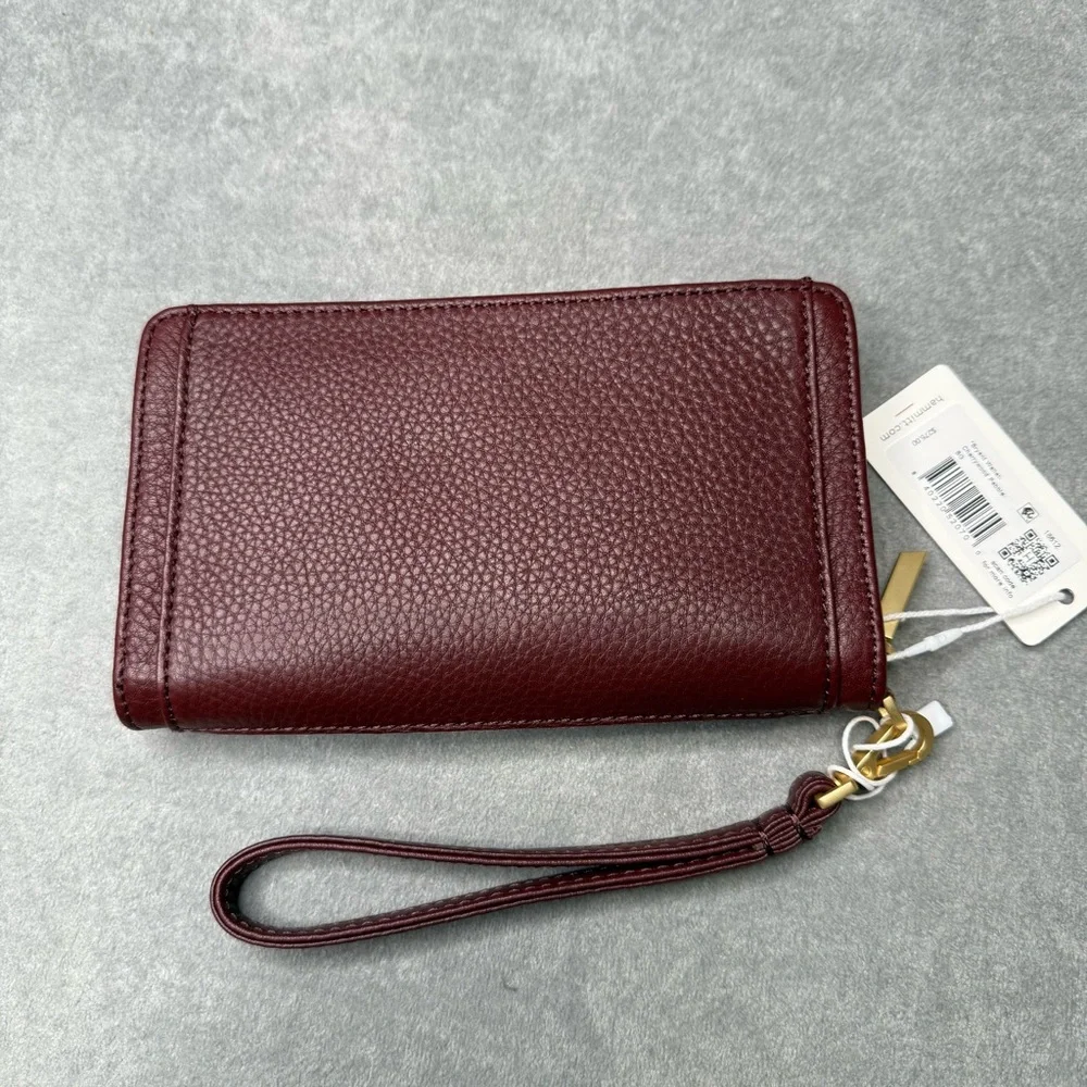 NWT Hammitt Bryant Gold Studded Continental Wristlet Wallet in Cherrywood